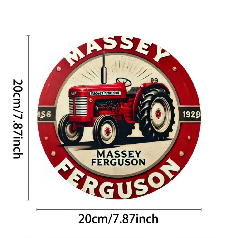 Vintage Retro Massey Ferguson MS6 1929 Red Tractor Round Metal Tin Sign – 2D Flat Products Design with Enhanced Depth & Artistic