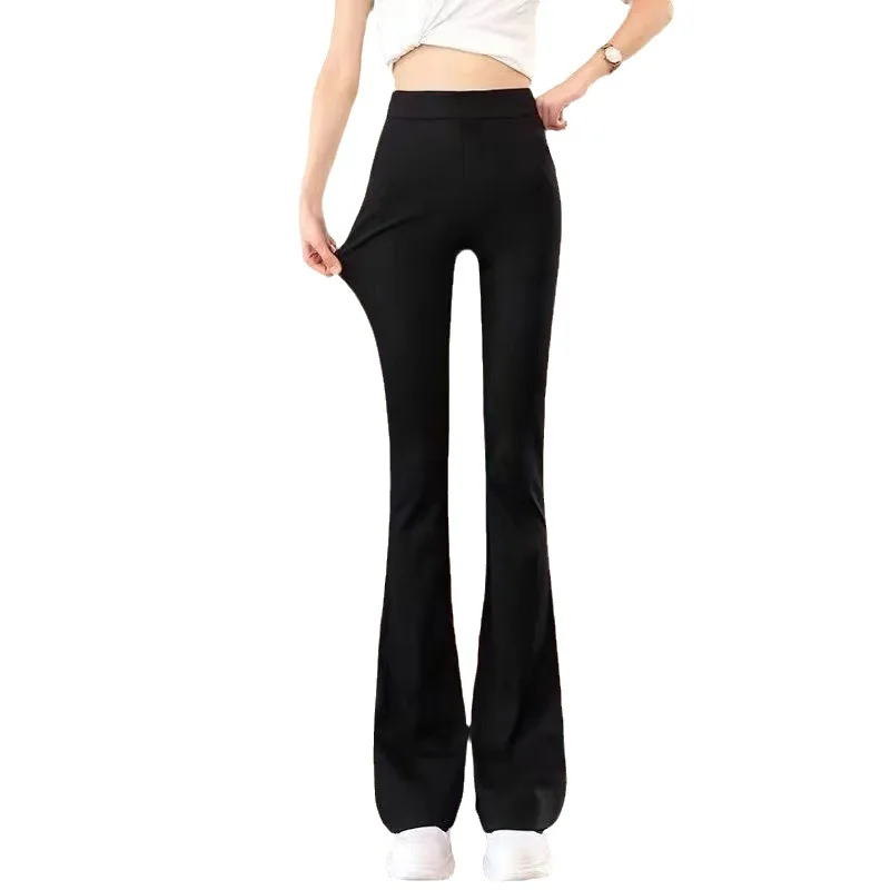 Neue Frühjahr und Sommer Hohe Taille Stretch Mode Tasche Bell-Bottom Hosen Micro Schlank Abnehmen Schlitz Leggings Stretch Hosen