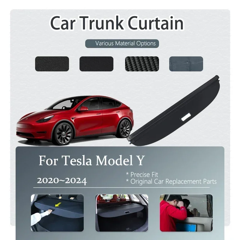 Car Trunk Curtain Cover For Tesla Model Y 2020 2021 2022 2023 2024 Retractable Storage Trunk Rack Partition Shelters Accessories