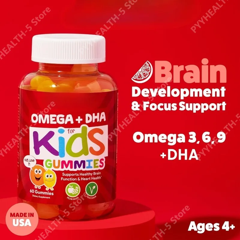 

Жевательные конфеты с DHA для детей, содержащие Омега 3, 6, 9 + DHA, витамин С, способствующие здоровой работе мозга, зрения и здоровья сердца, без глютена.