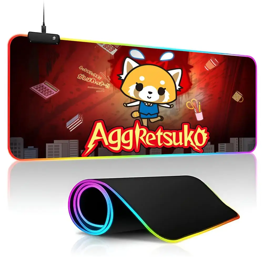 Aggretsuko Mouse Pad Gamer RGB Deskmat Keyboard Mat Gaming Laptops LED Mousepad Desk Protector Anime Mause Mats