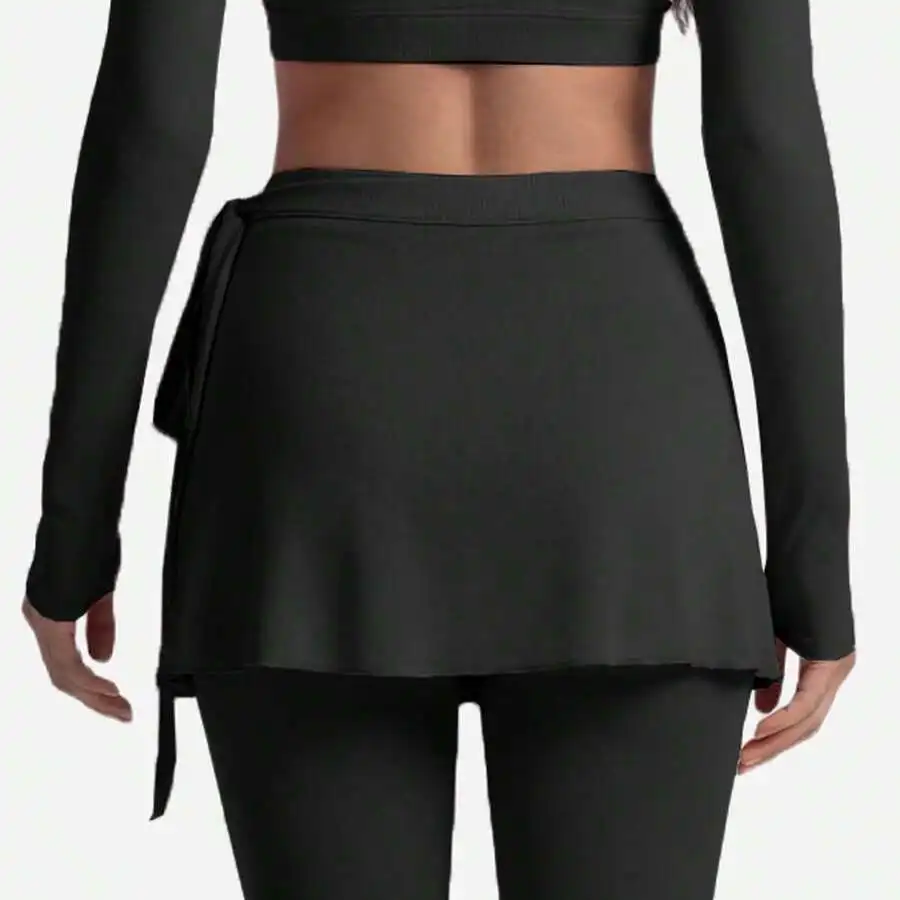 

Womens 3-Piece Yoga Set: V-Neck Long Sleeve Crop Top With Wrap Skirt Leggings High Waist Activewear