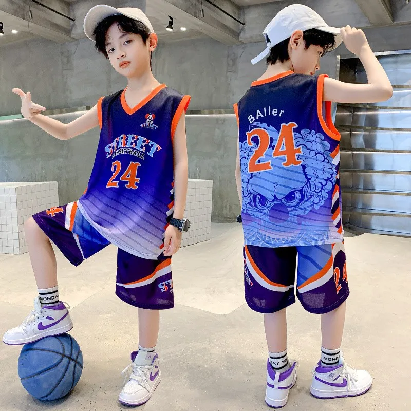 Conjunto de camiseta sin mangas de baloncesto para niños, uniforme de baloncesto, traje deportivo, ropa transpirable, traje universitario, equipo de verano, 23