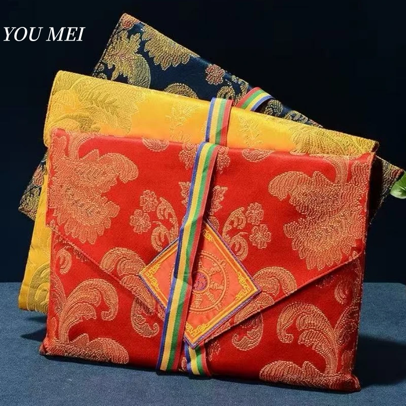 

Tibetan-Style Embroidered Floral Sutra Storage Bag,Double Layer Thickened Sacred Text Scripture Organizer Bag Buddhist Item
