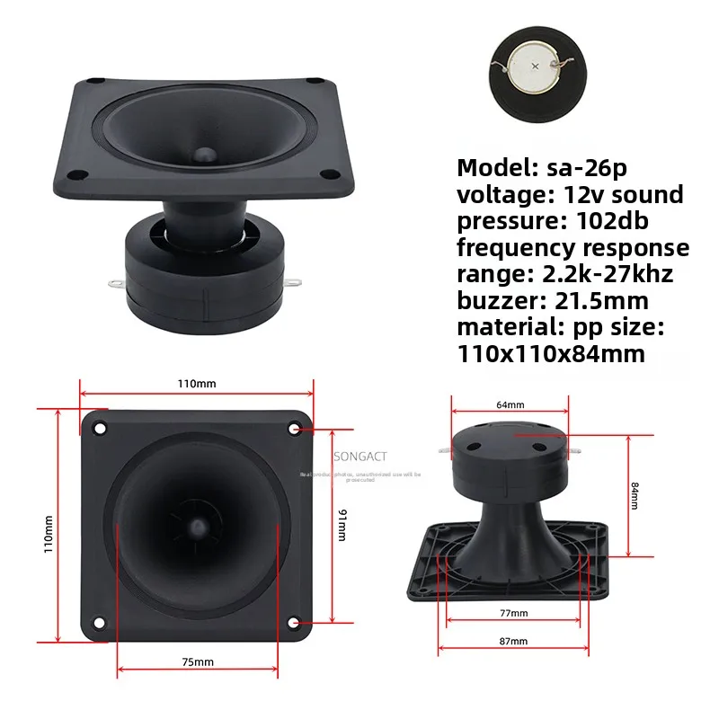 MW Audio 2PCS 4" vierkante piezo-hoorn tweeter 101dB, 12-18V 2.2K-27KHz keramische luidspreker voor podiumaudio