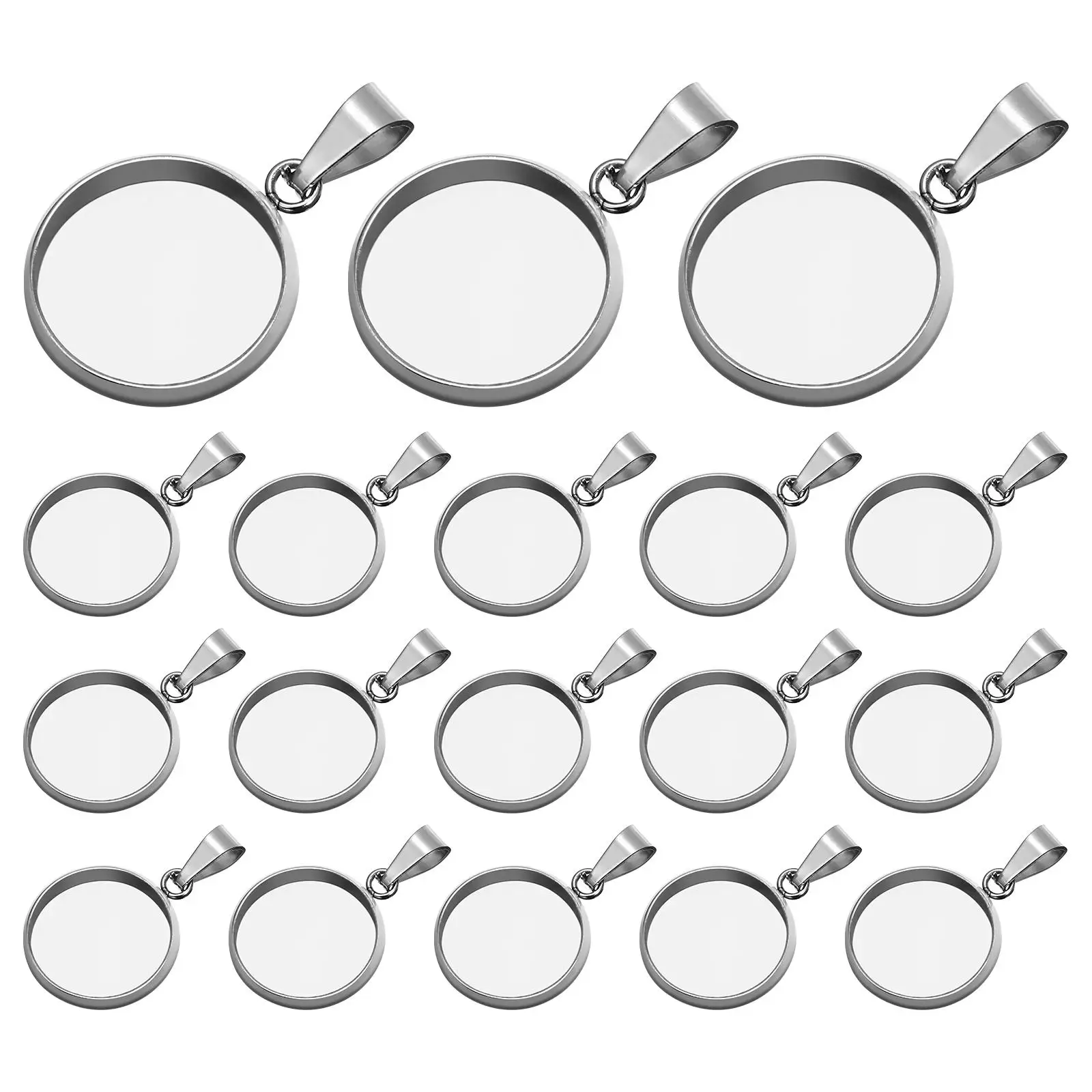 

20 Pcs Stainless Steel Pendant Trays Round Covers DIY Pendants Ring Cameo Silver Charms Necklace Bases Jewelry Accessories