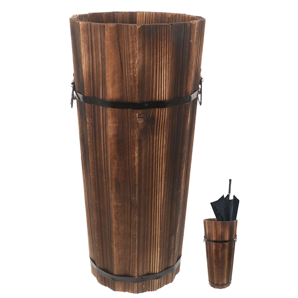 

Wooden Umbrella Stand Tall Holder Multifunctional Hallway Large Capacity Storage Bucket Material Spacesaving Home Decor