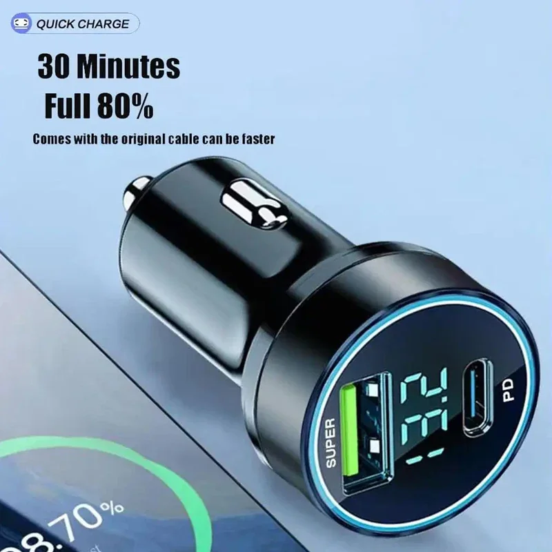 Car charger with high-power 120W dual USB ports, super fast charging conversion plug, universal phone model flash charging