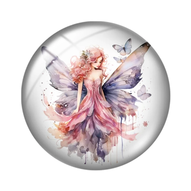 Ethereal Fairies Watercolor 10pcs mixed 12mm/18mm/20mm/25mm Round photo glass cabochon demo flat back Makingfindings for jewelry