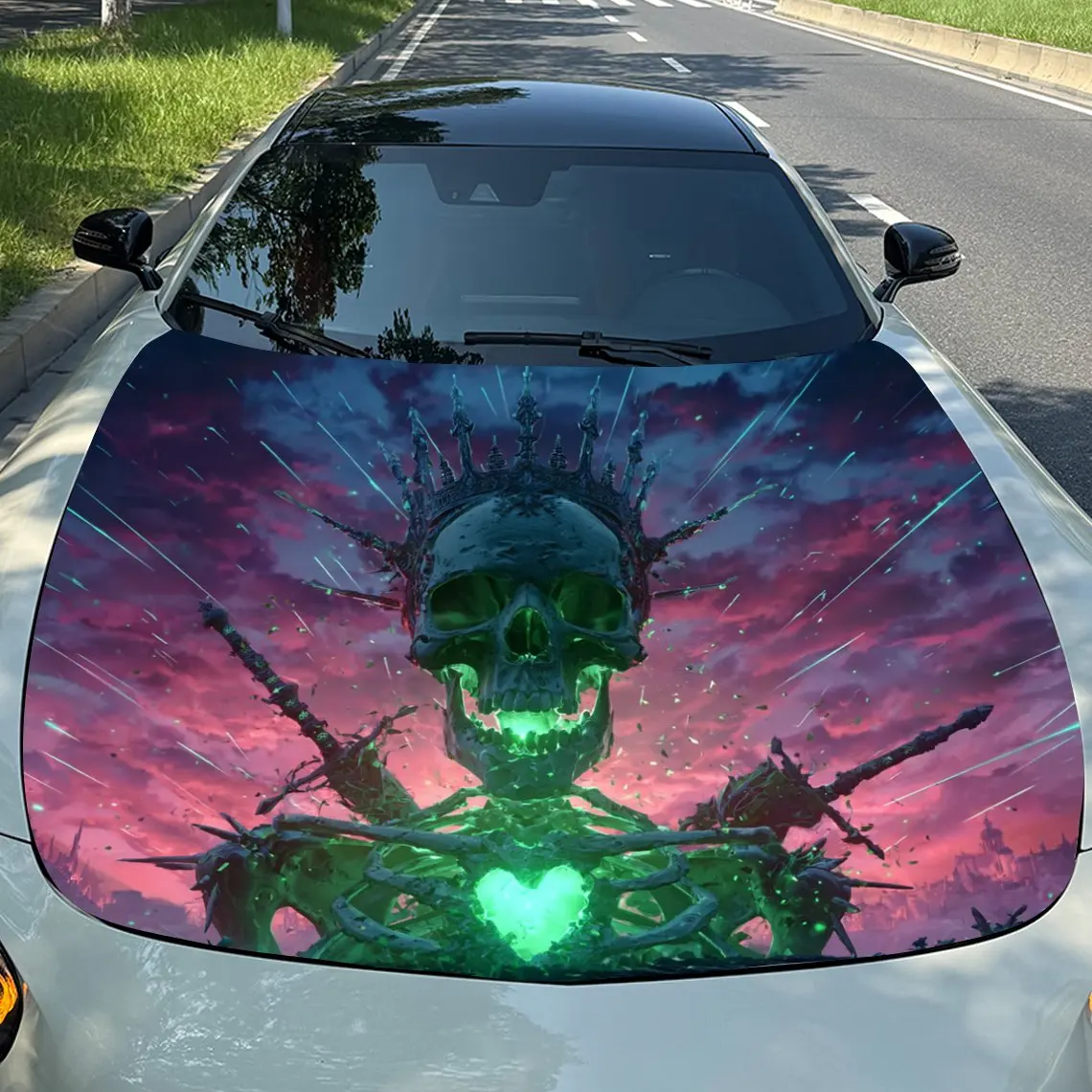 

Terrifying Skeleton Image Car Hood Stickers Gothic Flower Skull Design, Durable PVC Vinyl Packaging, Enhanced Protection And Sty