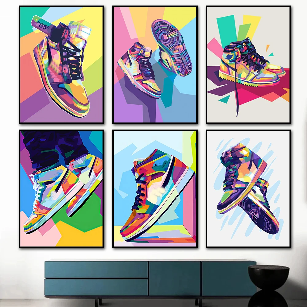 Graffiti Fashion Sneakers Wall Art Poster Modern Pop Basketball Shoes Home Decoration Canvas Painting Prints Living Room Murals