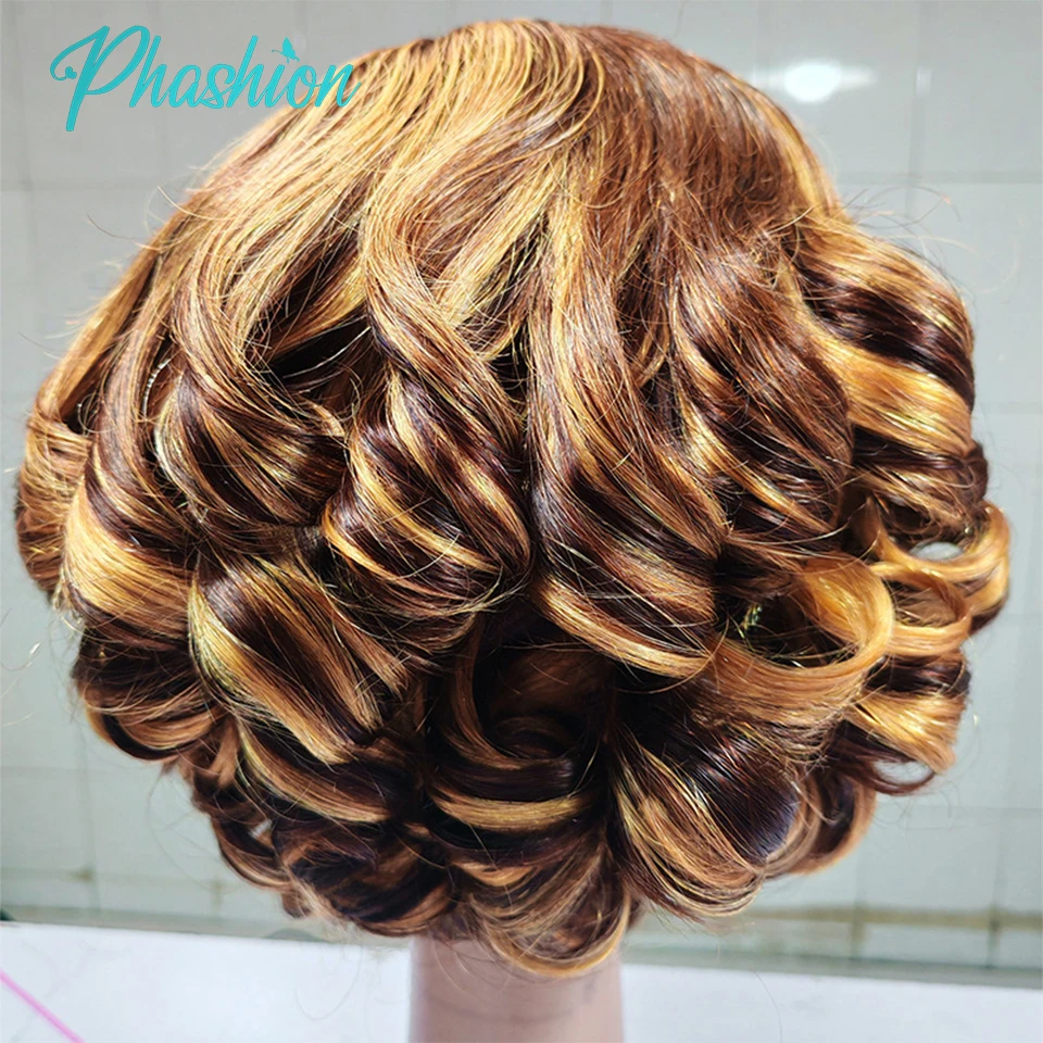 

Phashion 13x4 Pixie Cut Short Bob Wig Full Lace Frontal Human Hair P4/27 Wigs For Women Transparent Swiss Lace Ready To Wear
