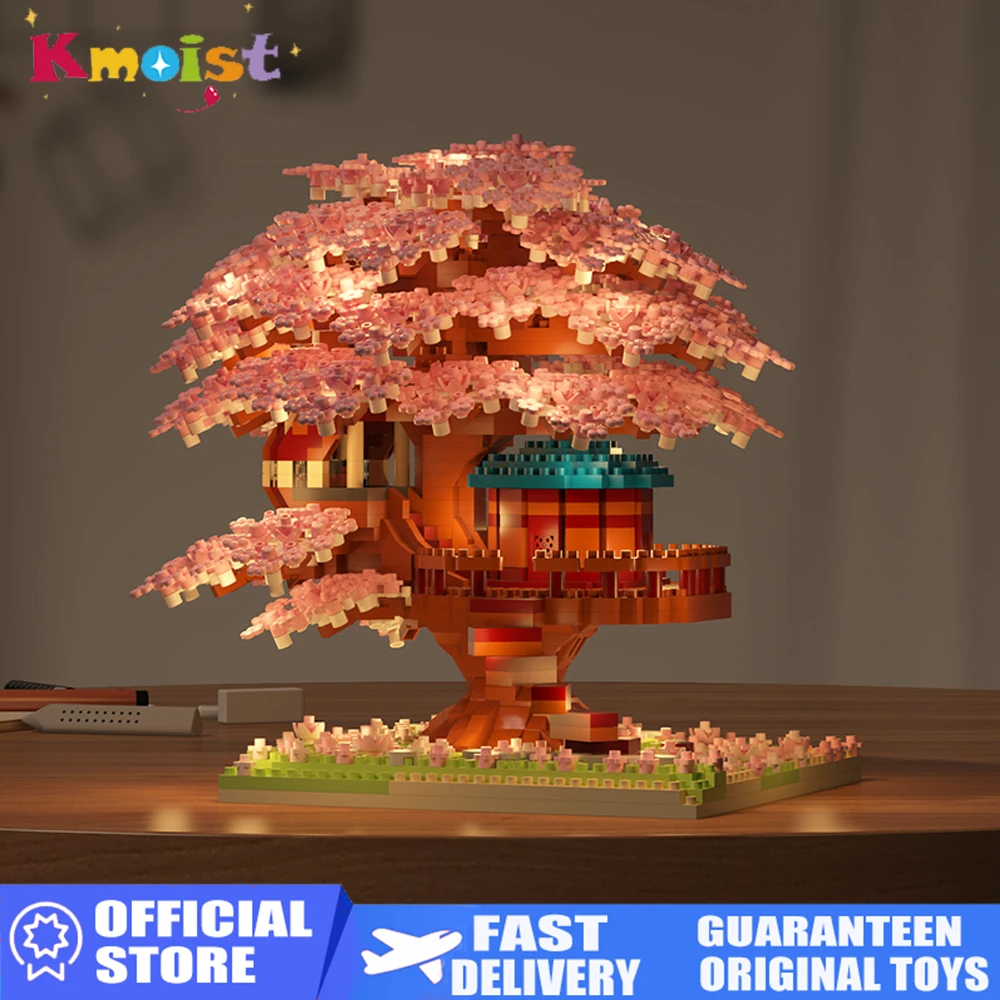 Mini Sakura Micro Bricks Block Children Toy Cherry Blossom Building Blocks DIY Model Tree House Toys for Kids Christmas Gifts