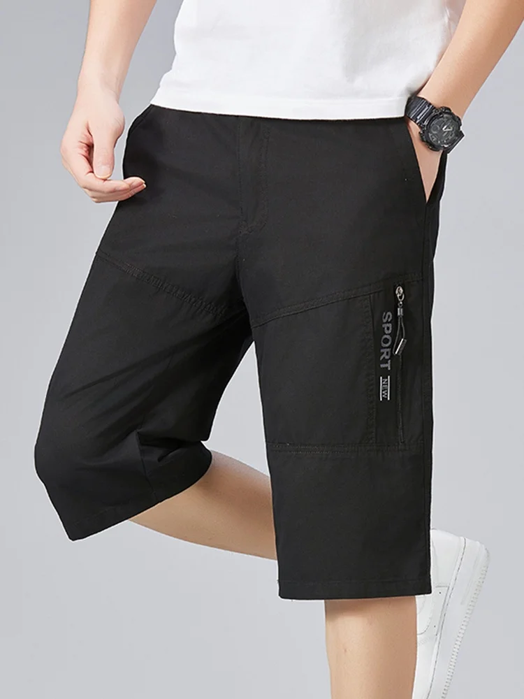 

Summer Cotton Cargo orts Men's Loose Fit Casual Workwear mid Waist Elastic Waist Large Pants Youthful Breathable Thin Model