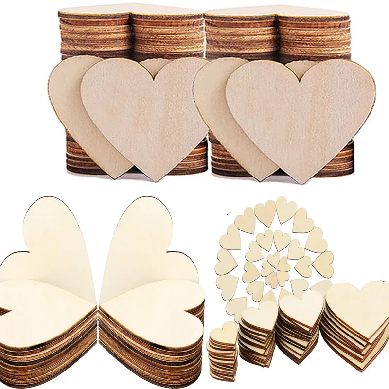 

3-100Pcs DIY Blank Wood Hearts Slices Natural Unfinished Wooden Slices Discs Heart Shaped Ornament for DIY Crafts Wedding Decor