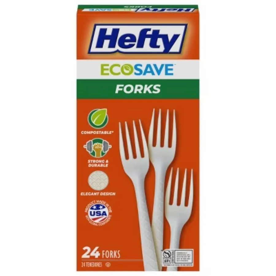 Ecosave Compostable Cutlery - Disposable Forks - 24ct