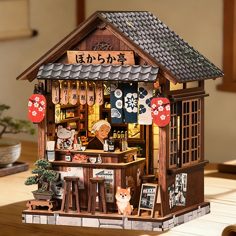 

DIY The Mellow Pub Book Nook Wooden Miniature Model Kits Bookend 3D Puzzle with Light Bookshelf for Friends Birthday Gifts