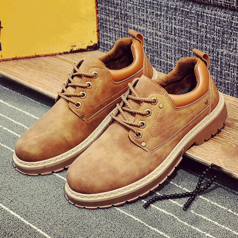 

Autumn Men's British Style Work Boots Outdoor Big Head Leather Casual Shoes