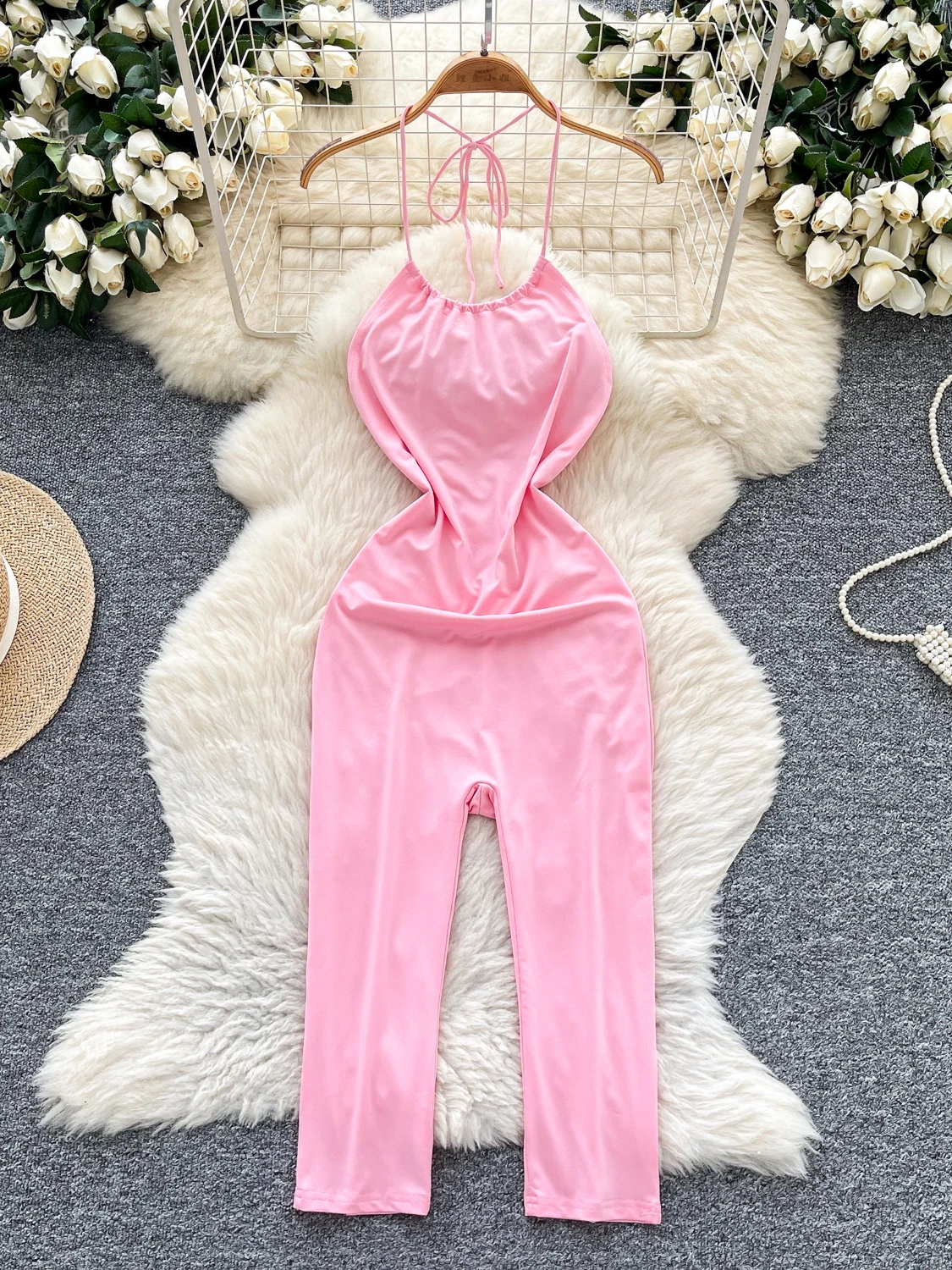 กางเกงขายาวทรงตรงเอวสูงพิมพ์ลายเซ็กซี่สำหรับผู้หญิงช่วงฤดูร้อน ผลิตจากเส้นใยโพลีเอสเตอร์ จำหน่ายออนไลน์เท่านั้น