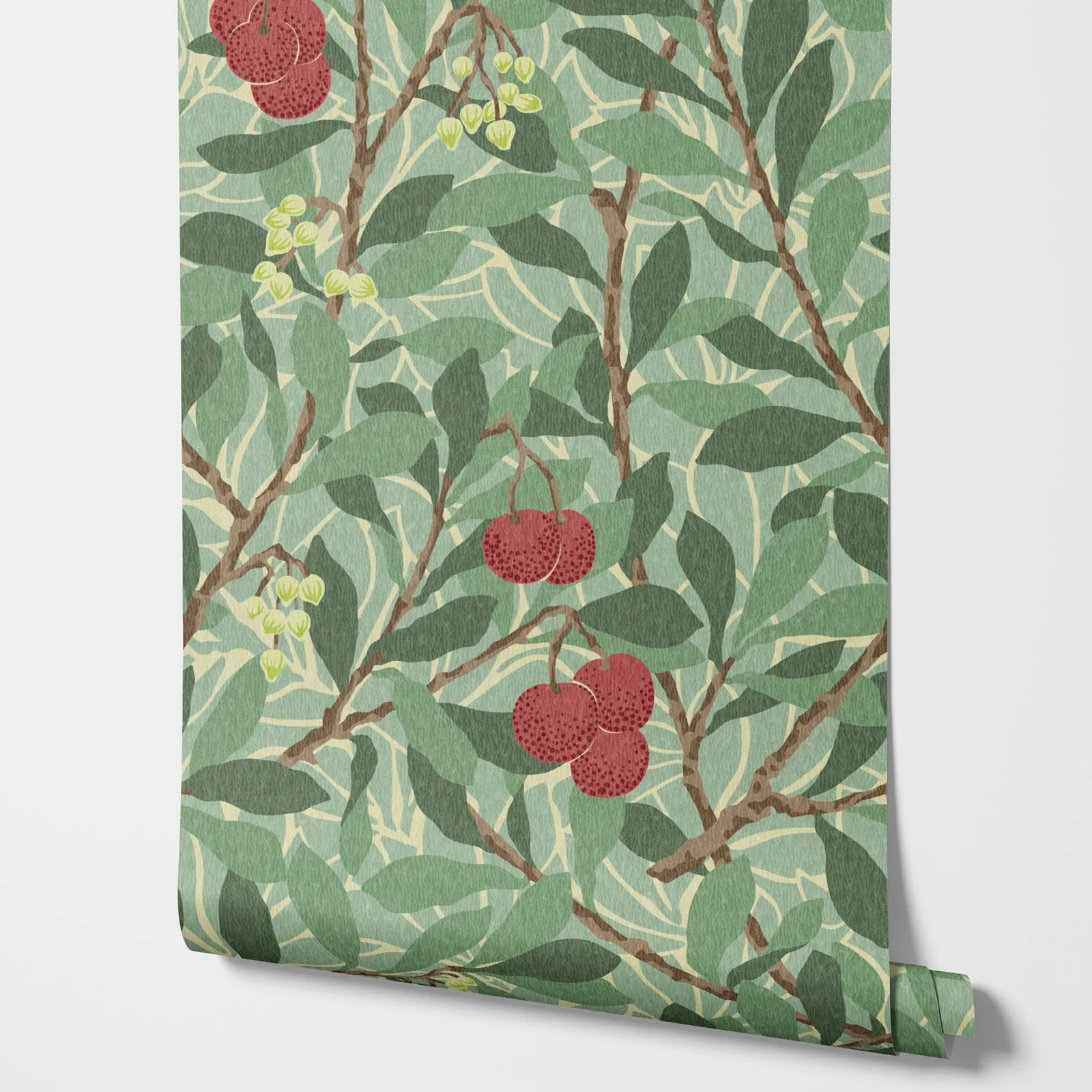 William Morris Arbutus Wallpaper Peel and Stick, Botanical Wall Mural,Vintage Floral Wallpaper For Room Decor,Tradition Un-paste