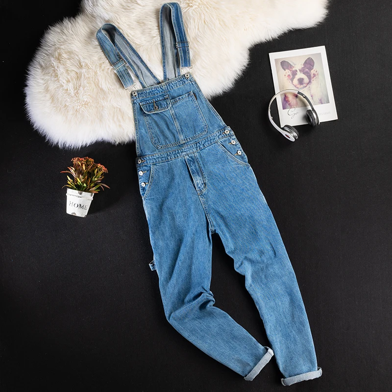 

Retro Japanese Style Men's Overall Denim Overalls Straight Loose Fit Workwear Casual Jeans mid Waist Long Trousers