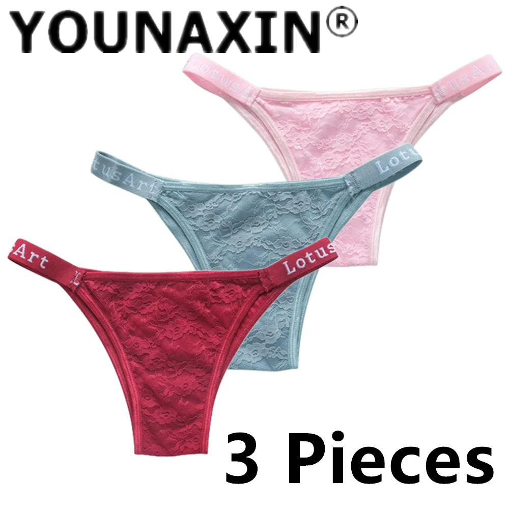 

3 Pieces Women's G-String Solid Color Thong Sports Breathable Sexy Girls Underwear Cotton Undies Low-Rise Briefs Lingerie Pant