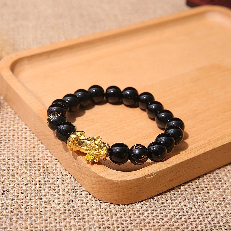 Echtes natürliches schwarzes Onyx-Jade-Pixiu-Armband, geschnitzter Charm, Jadeit-Schmuck, modischer Glücksbringer, Geschenk für Männer und Frauen