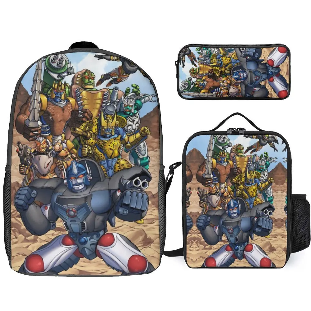 Black Decepticon Soundwave  Wordtee Vintage 9 Firm Comfortable Infantry Pack 3 in 1 Set 17 Inch Backpack Lunch Bag Pen Bag Spo