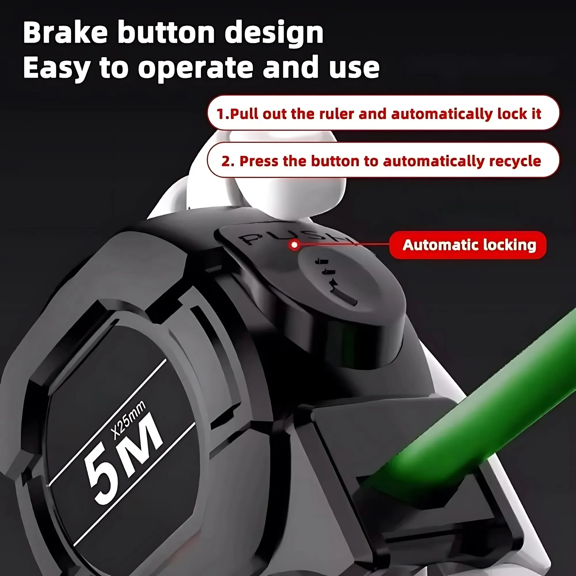 STONEGO 5/7.5/10 متر شريط قياس فولاذي فلوري ذاتي القفل عالي الدقة مشفر بالليزر شريط قياس أسود سميك مضاد للقطع #3