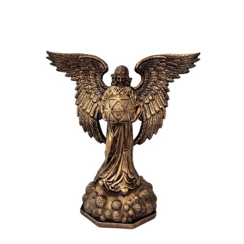 Vintage Bronze Angel Resin Statue, European Retro Desktop Ornament, Entryway Home Decor, Art Craft Gift