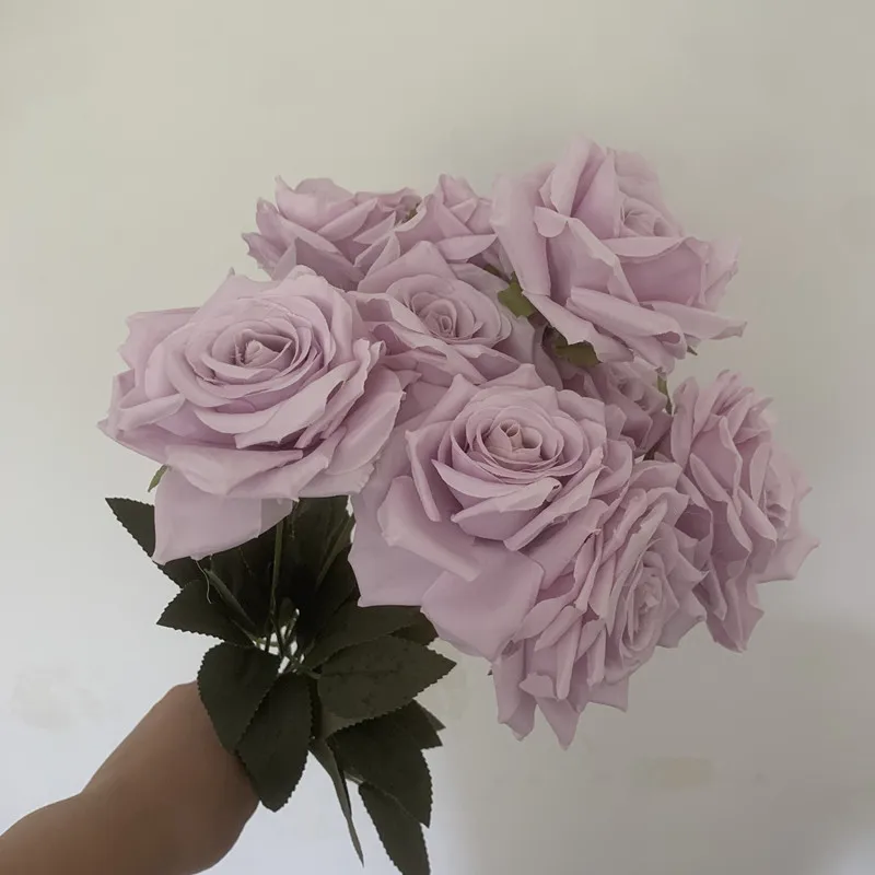 9Heads Roses Bouquet Artificial Flower light pink blue purple Rose Fake Rose Living Room  Decoration Wedding