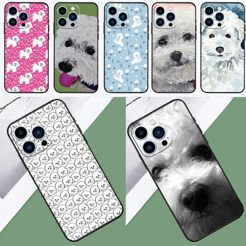 Bichon-funda de teléfono con diseño de perro Frise para iPhone, carcasa con diseño de cachorro para modelos 16, 15, 14, 13, 12, 11 Pro Max, XS, X, XR Plus, 13 y 12 Mini