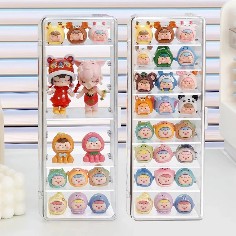 A multi-layer dust-proof storage box with a cute little display box and a blind box