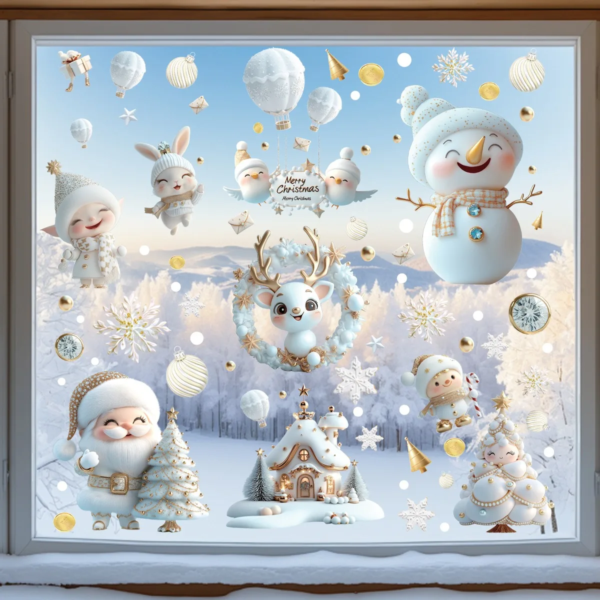 White Christmas Glass Stickers Wall Decor Cartoon Santa Claus Window Stickers Noel Merry Christmas Decor Happy New Year 2026
