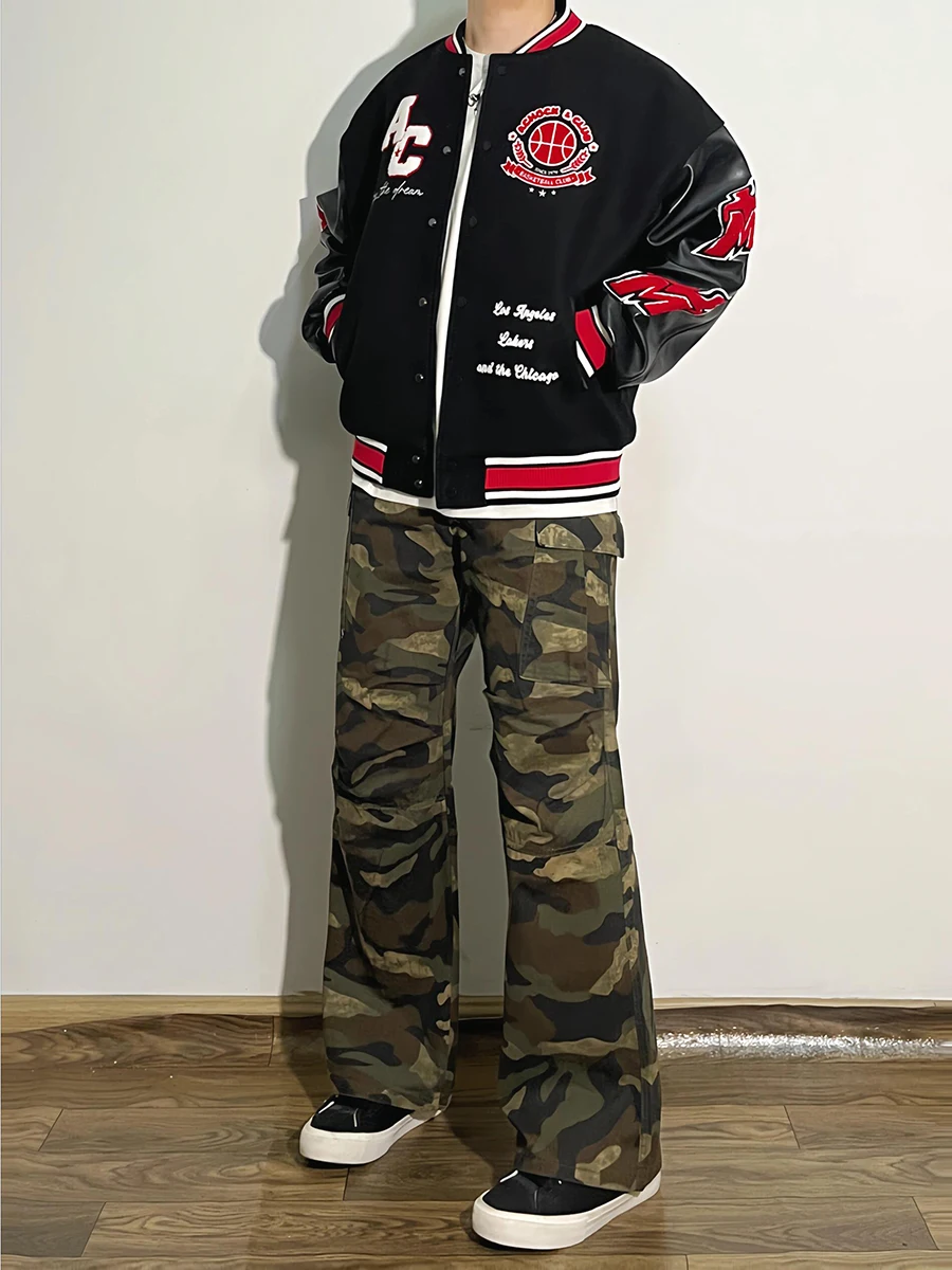 

American Retro Camouflage Work Pants Men's Spring Autumn Style CleanFit Logging Workwear High-End Feeling Washed Pants