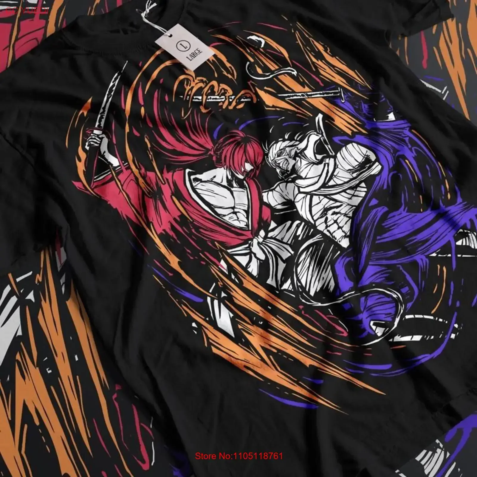 Rurouni Kenshin Samurai Himura T Shirt art Black All Size vintage Washed Comfortable Casual Soft fashion Unisex Versatile