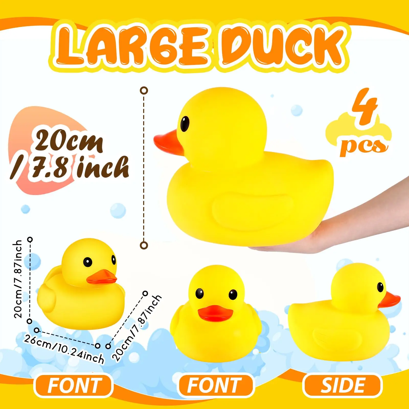 1/2 Pcs Rubber Duck 10.2 Inch Duck Toy Giant Rubber Duck Large Rubber Ducky Toy Squeaky Big Yellow Rubber Ducks