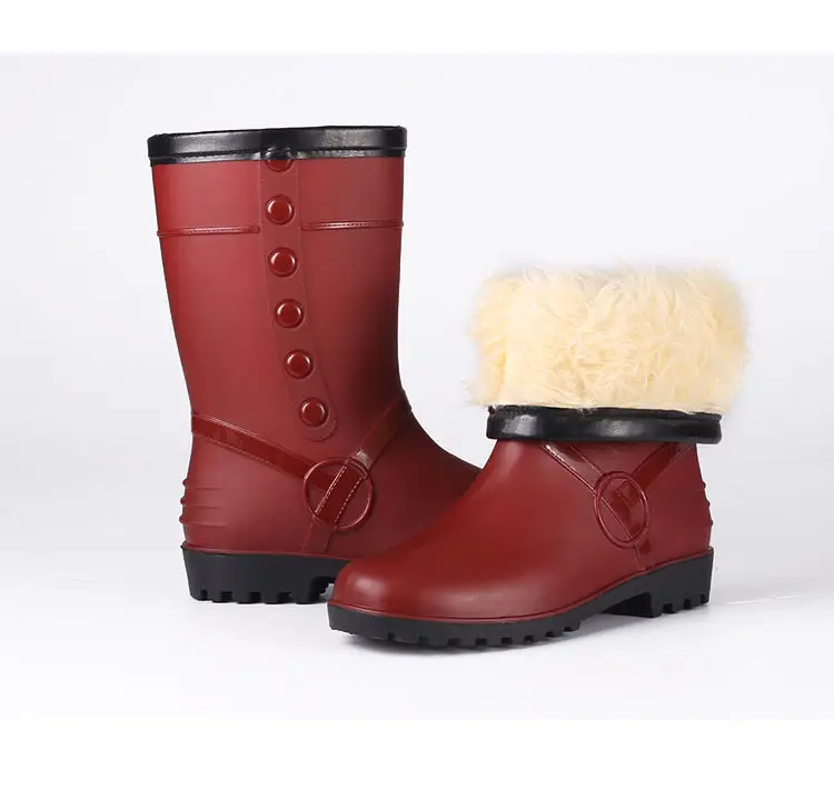 Warm Winter Women Raining Boots Winter Non-slip Female Rain Boots Medium and High Tube One Piece Imitation Leather Women Boots