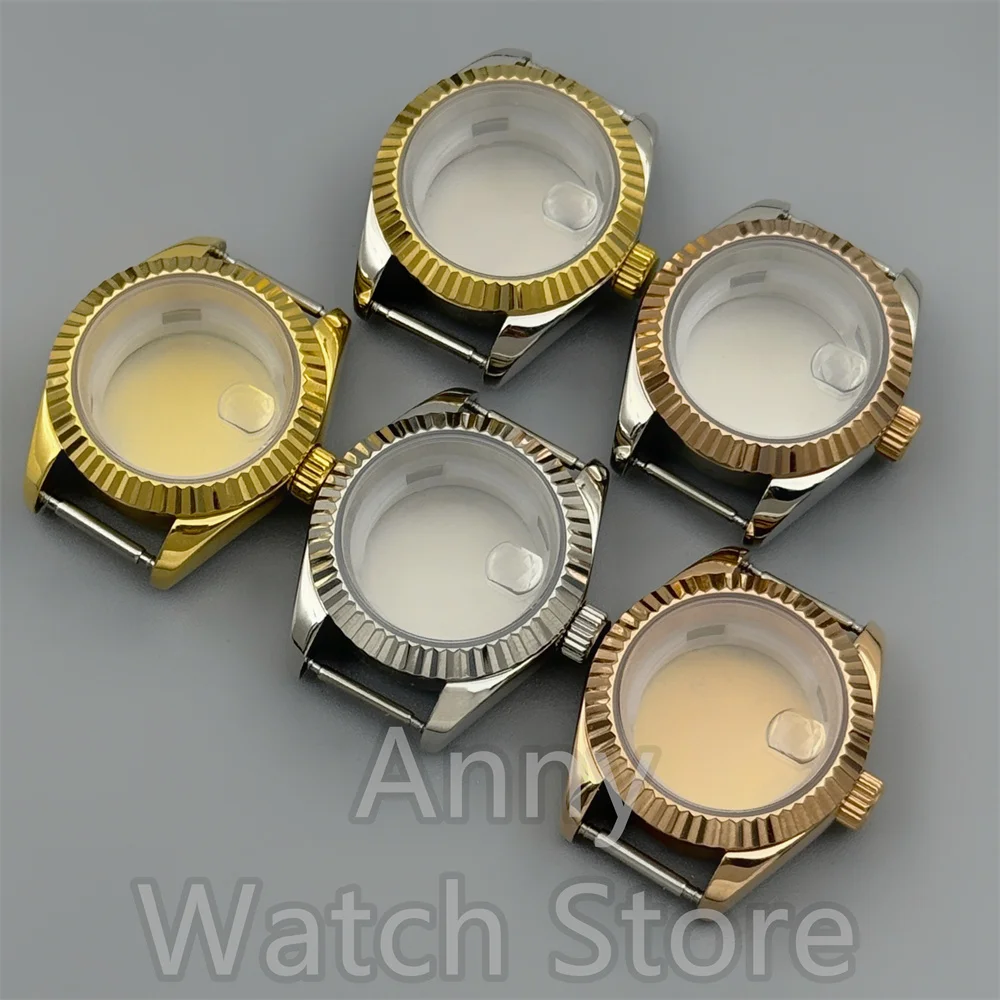 NH05 28mm Fluted Curved Sapphire Glass Steel Diving Watch Case For Ladies Fit NH05 NH06 Movement Fit Women's 20.5mm Dial