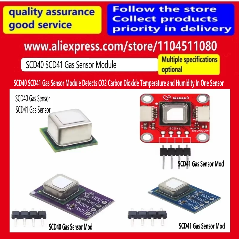 SCD40 SCD41 Gas Sensor Module Detects CO2 Carbon Dioxide Temperature and Humidity In One Sensor I2C Communication