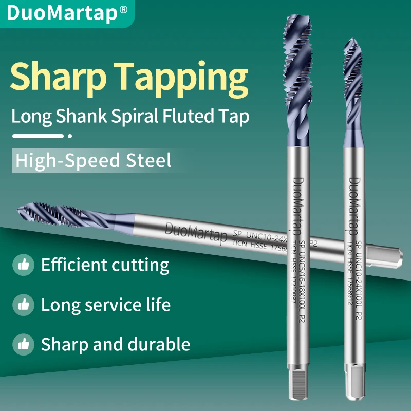 

Duo Martap CNC HSSE Tap Spiral Fluteless Machine Thread Long Shank 100 MM Spiral Fluted Metal Tool 1PCS