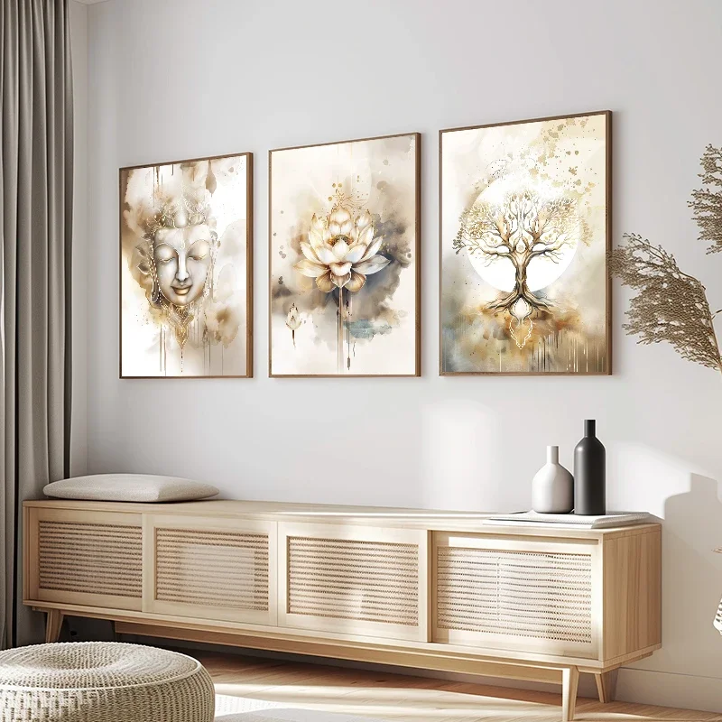 Buddha Lotus Flower Tree of Life Yoga Meditation Posters Wall Art Picture Canvas Painting Wall Art Room Decor Aesthetic