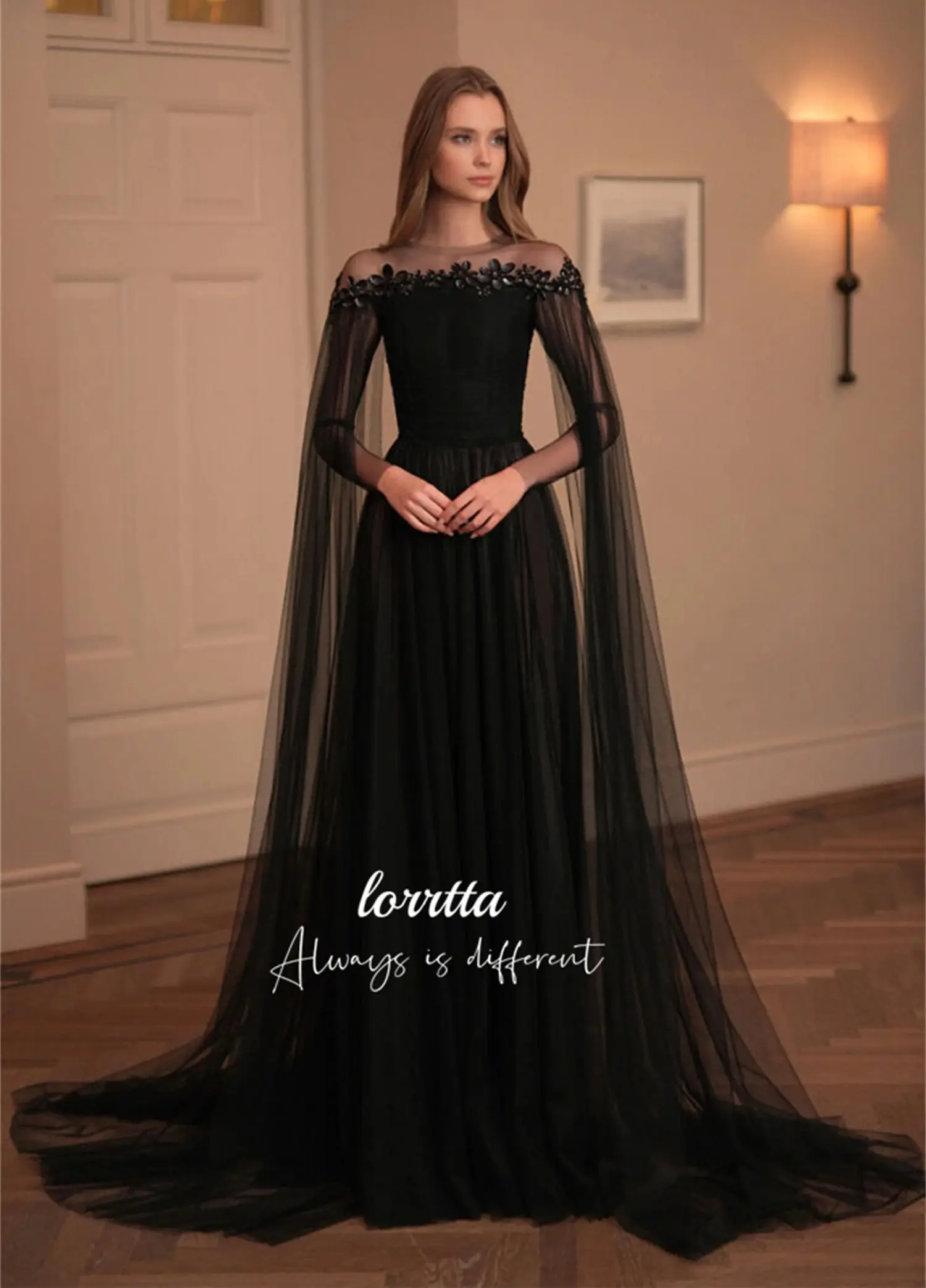 Lorrtta Shiny Decoration Black Evening Dress Line A Elegant Party Dresses for Wedding Night Prom Cocktail Gala Customized