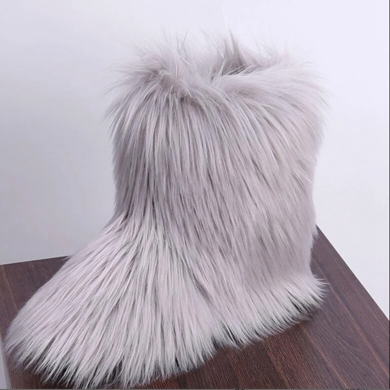 ASILETO Winter Boots women hairy Ostrich Feather furry Fur flats plush ski warm winter boots fluffy shoes bootie hot sale T553