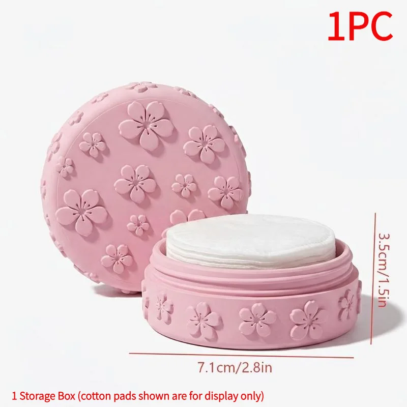 *3D Printed Cherry Blossom Embossed Makeup Cotton Storage Box Multi-use Jar with Lid for Small Accessories Vanity Desktop