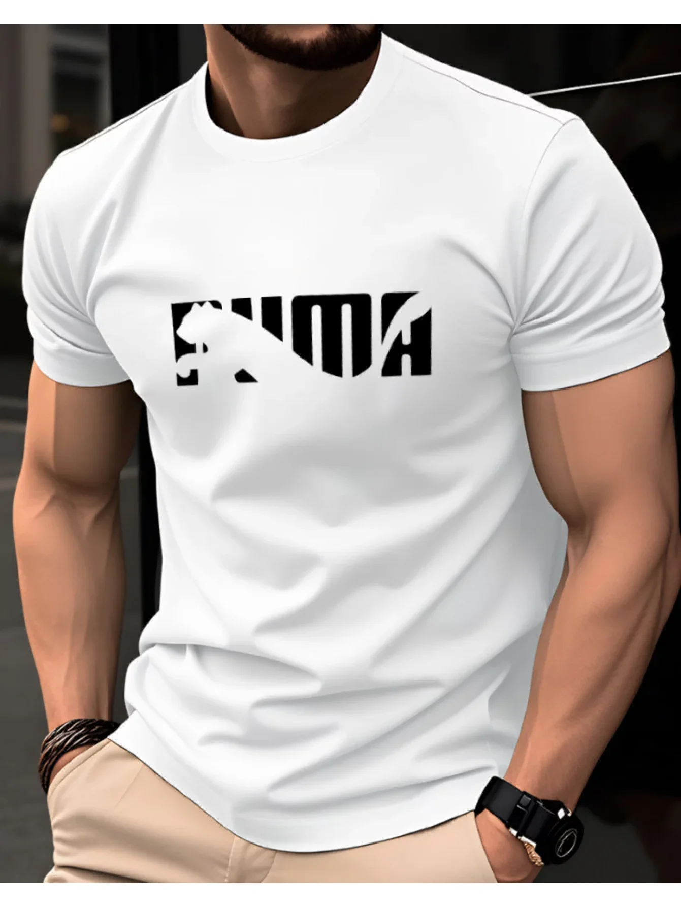 Men's Summer 100% Pure Cotton Casual Fashionable Loose Casual Round Neck Short Sleeved T-shirt