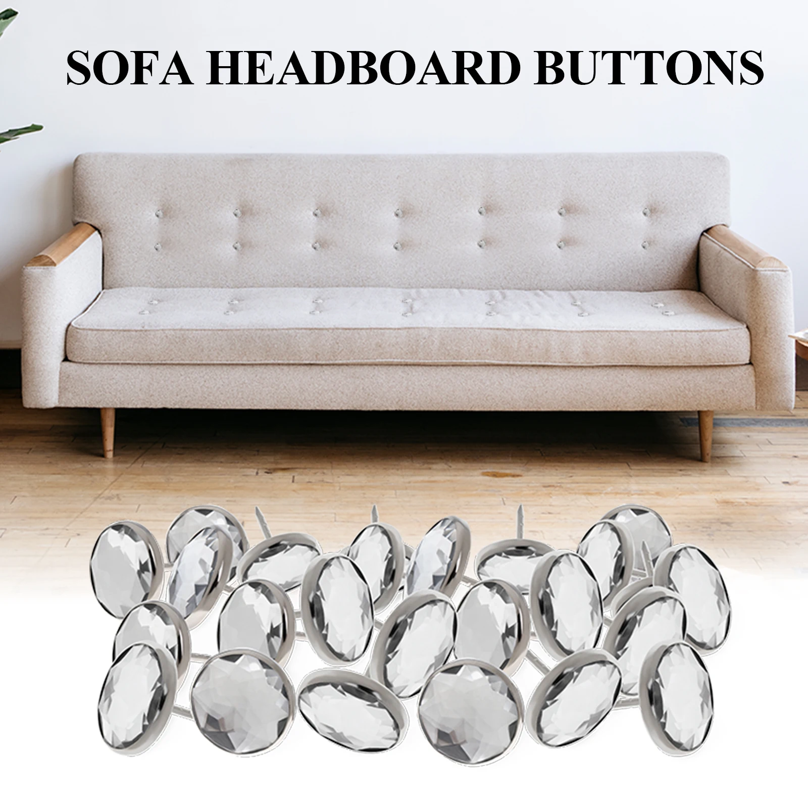 25pcs 20mm/22mm Crystal Upholstery Buttons Sofa Headboard Buttons Nail Tacks Decor for Leather Beds Furniture DIY Craft Supplies