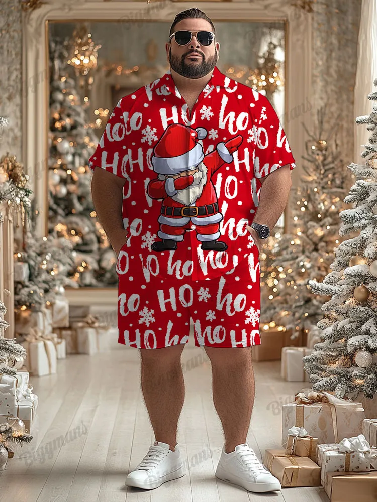 

Biggmans Santa Claus Print Shirts And Shorts Set Male Casual Christmas Party Two Piece Suit Men Plus Size Loose Shorts Outfits