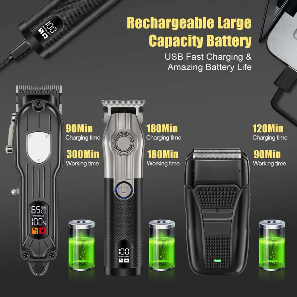 Professional Barber Hair Clipper Set for Men - Cordless Trimmer Shaver ，with LCD Display Guide Combs Rechargeable Haircut Kit view 3