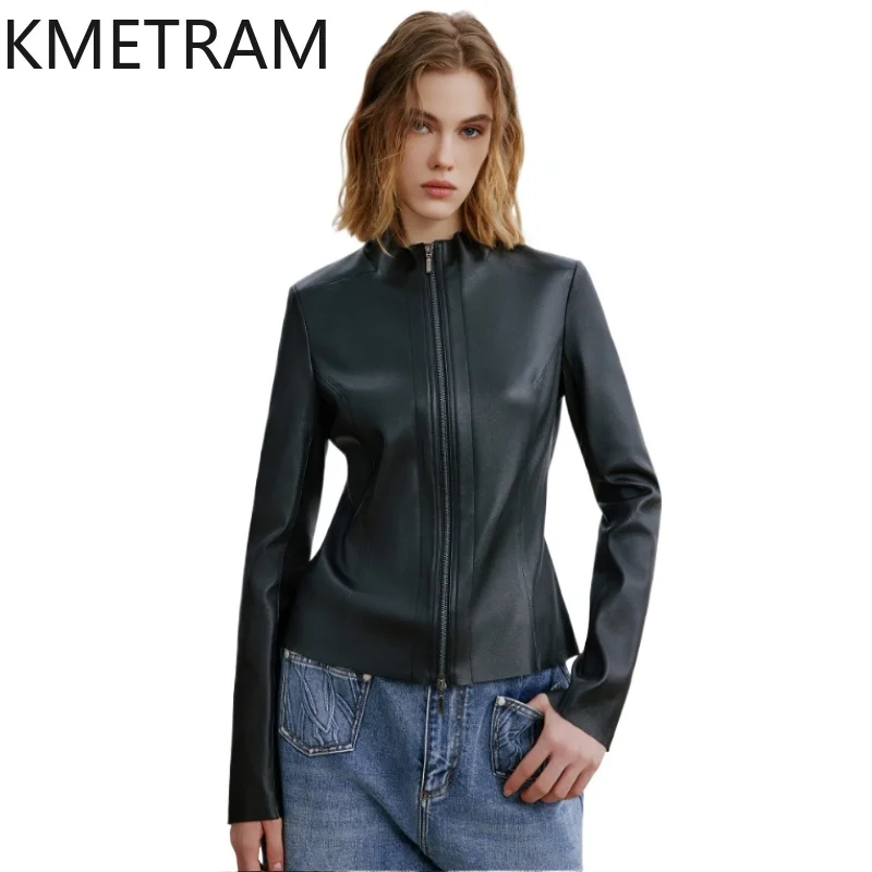 

Куртка KMETRAM из 100% овчины, женская, приталенная, короткая, из натуральной кожи, высококачественная верхняя одежда, осенняя коллекция 2026, женская дубленка